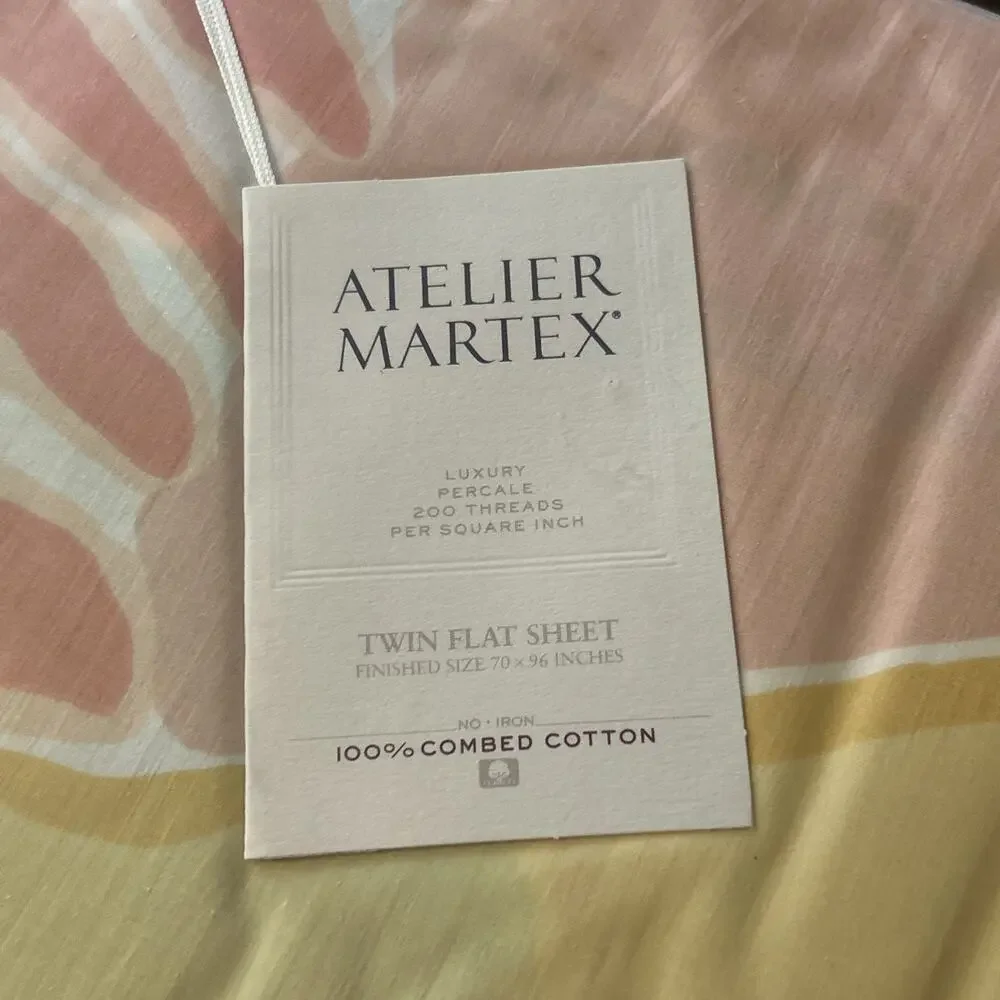 Vtg 80s 90s Atelier Martex Eternity Twin Flat Sheet Pastels Pink Purple Cotton